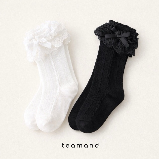 [5] 20cm［即納］double lace knee socks / teamand 26spring