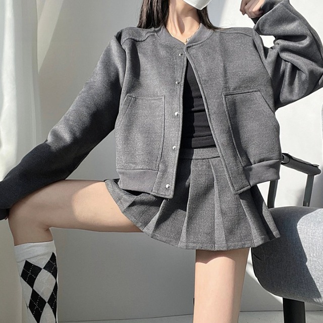 short jacket & pleated culotte skirt setup la0859