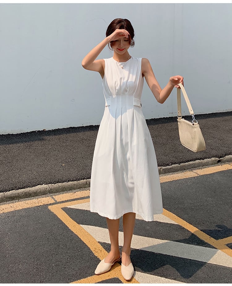 ワンピース ノースリーブ Aライン きれいめ カジュアル 膝丈 ひざ丈