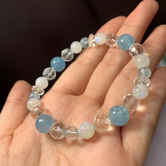 アクアマリン×ホワイトラブラドライト デザインブレスレット