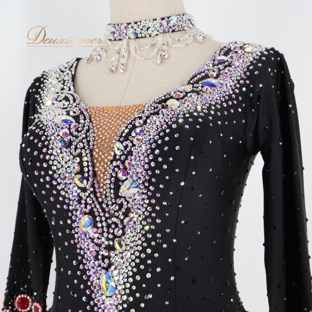 社交ダンス 衣装 フジタ ドレス ワンピース スタンダード レッド系 ブラック系 黒 赤 上品 レース 高級感 デモ 競技 ダンス パーティ 発表会 レディース 踊り 日本製 舞台衣装 上品 華やか