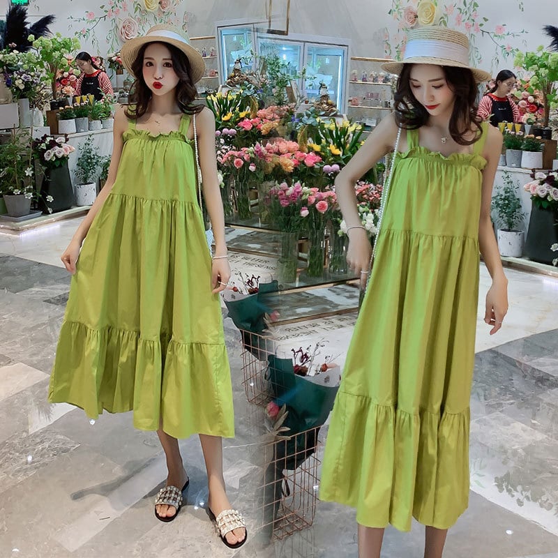 【新作】【送料無料】 マタニティウェア2019夏新製品ファッションノースリーブワンラインカラールーズミドル丈ラージサイズスリングマタニティドレス-アリババ 大きめサイズ サマー 夏物 expec252413559101