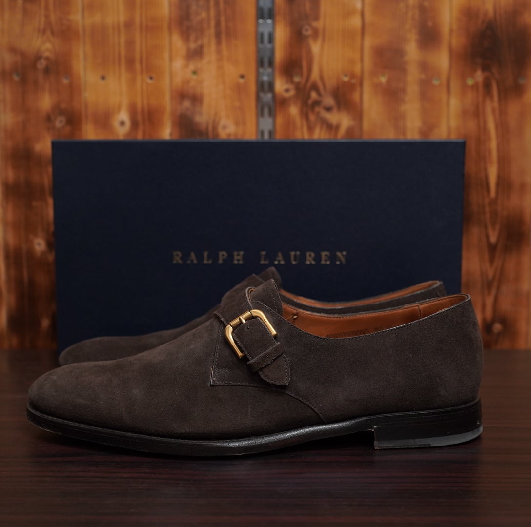 ralphlauren purple label モンクストラップ us8.5E スウェード 革靴 ラルフローレン パープルレーベル made in italy
