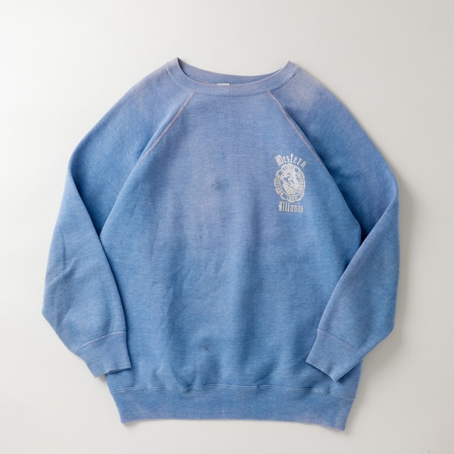 【極美品】70s special vintage raglan sweat shirt "Western Bllinois" made in USA fade blue about sizeXL ／ 70年代 ヴィンテージ  長袖 ラグラン袖 スウェットシャツ トレーナー USA製 実寸XL フェード ブルー