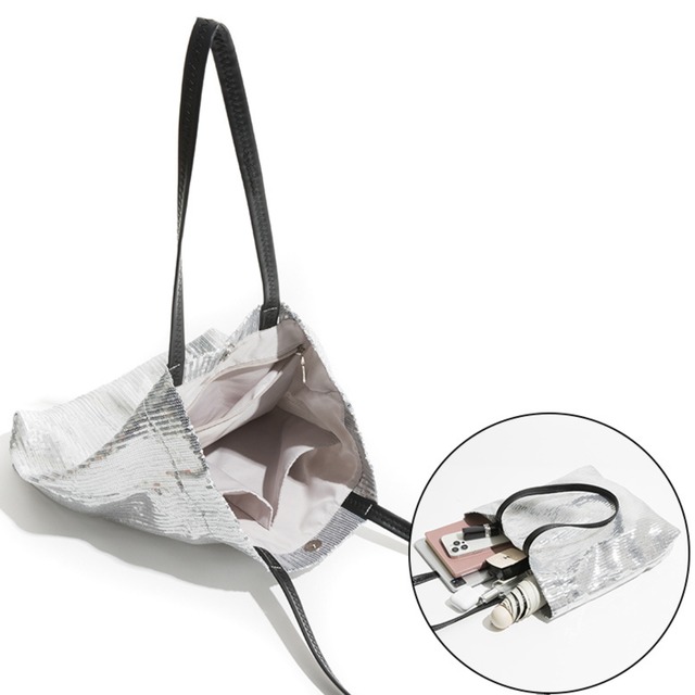 silver sequin tote bag　L0135