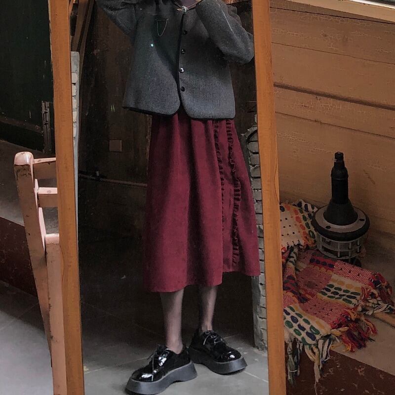 スカート スタイルオータムウィンターハイウェストウェストスリムコーデュロイ 秋物 冬物 YY-ファッション64529739827