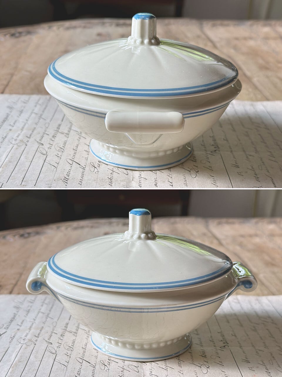 【おまけ付】フランス ディネット 1950年代 ミニチュア 6点 ヴィンテージ LIMOGES ディネット 水色ライン ミニチュア食器6点セット | Brocante