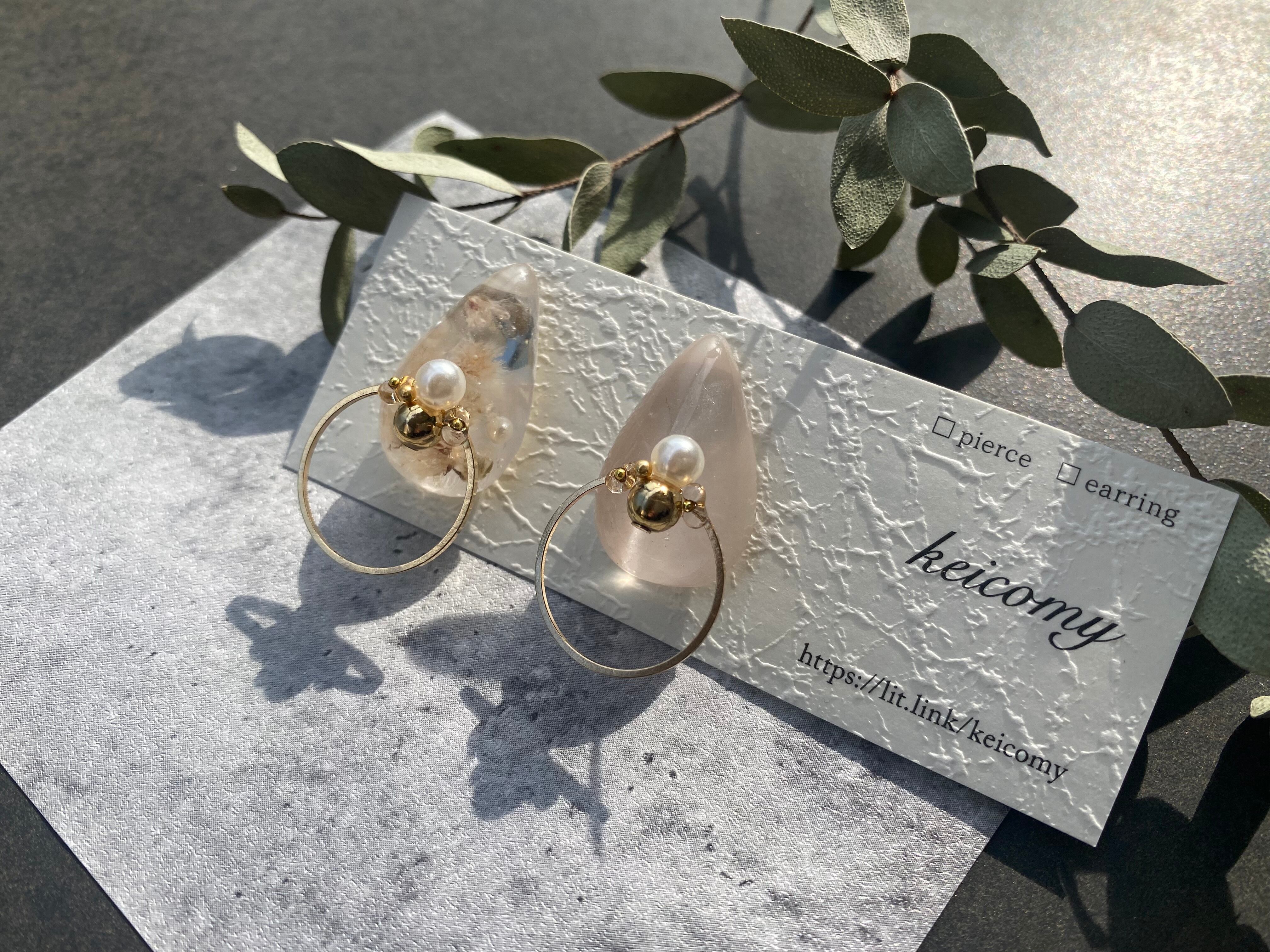 フェミニン 上品 綺麗め OL ドライフラワー ~ ハンドメイド ~ ピアス