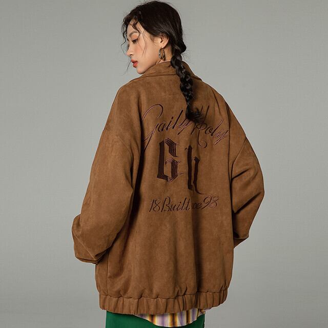 スタジャン レディース ジャケット アウター オーバーサイズ ゆったり ストリート かっこいい メンズライク ブラウン/ブラック M/L/XL/2XL