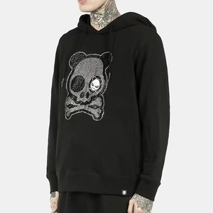 送料無料【HIPANDA ハイパンダ】メンズ ドクロ ラインストーン フーディー スウェット MEN'S RHINESTONE SKULL HOODIE SWEAT SHIRT / BLACK