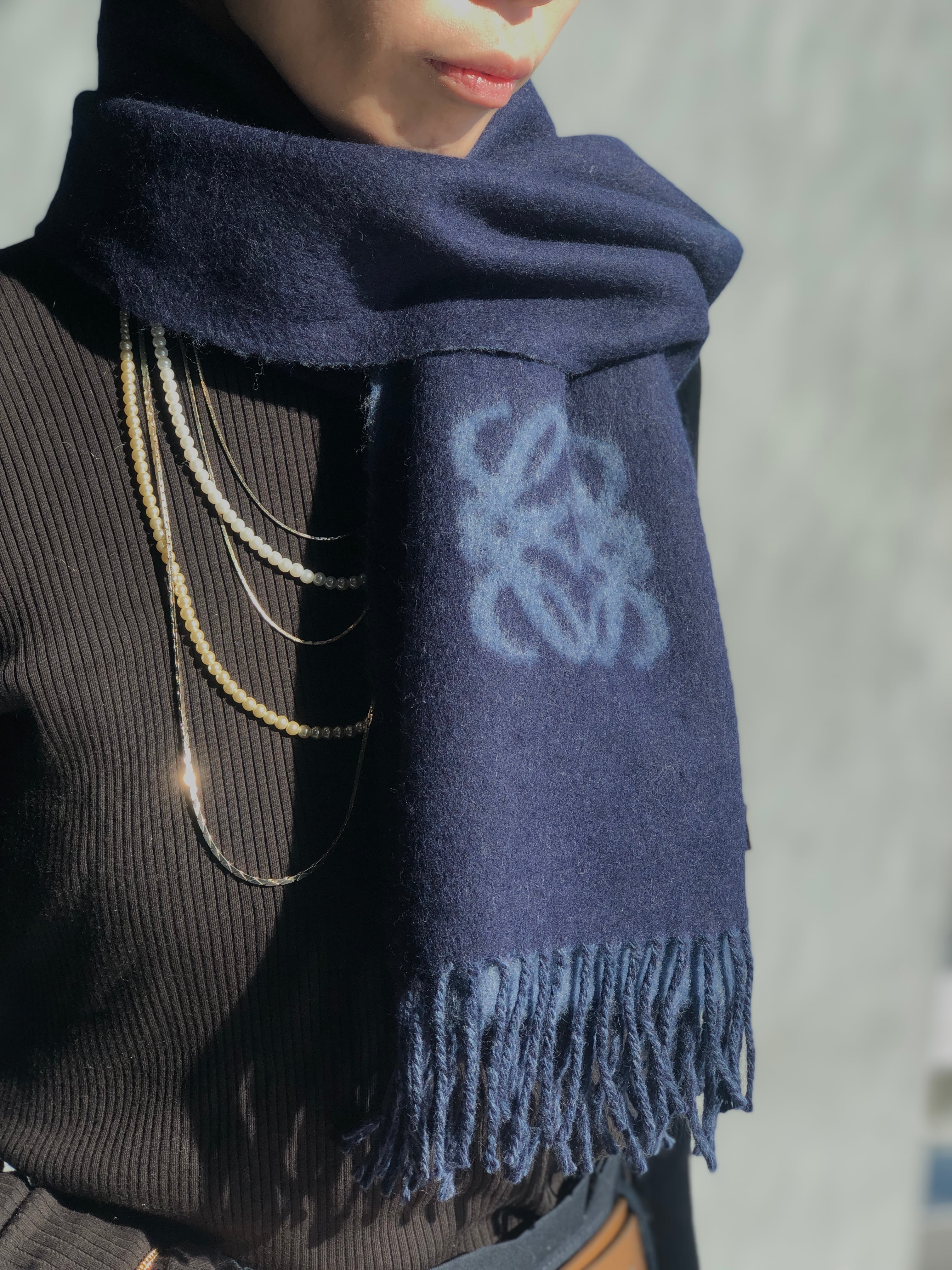 LOEWE ロエベ マフラー ネイビー アナグラム ウール vintage