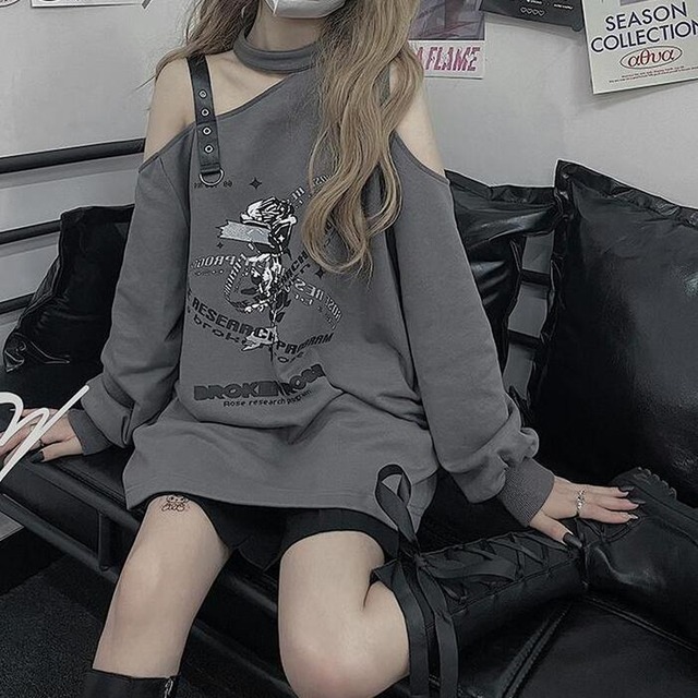 SEASONZ CRAZYGIRL ワンショル トレーナー クール サブカル系 BROKEN ROSE ロゴ かわいい JK プリント柄 ストリート系 ろりぃた服