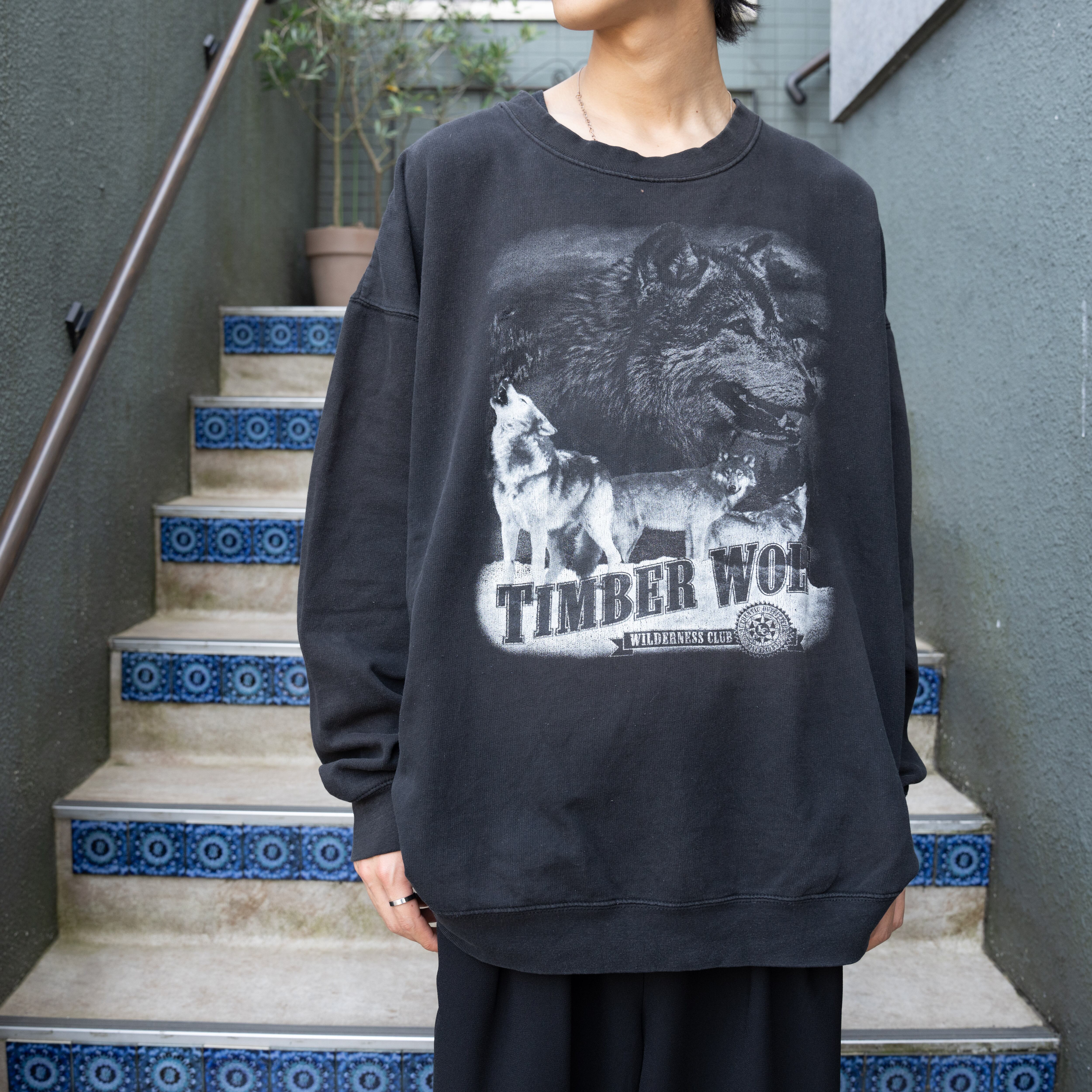 《USA製》WOLF☆スウェット  XL 刺繍デカロゴ グレー