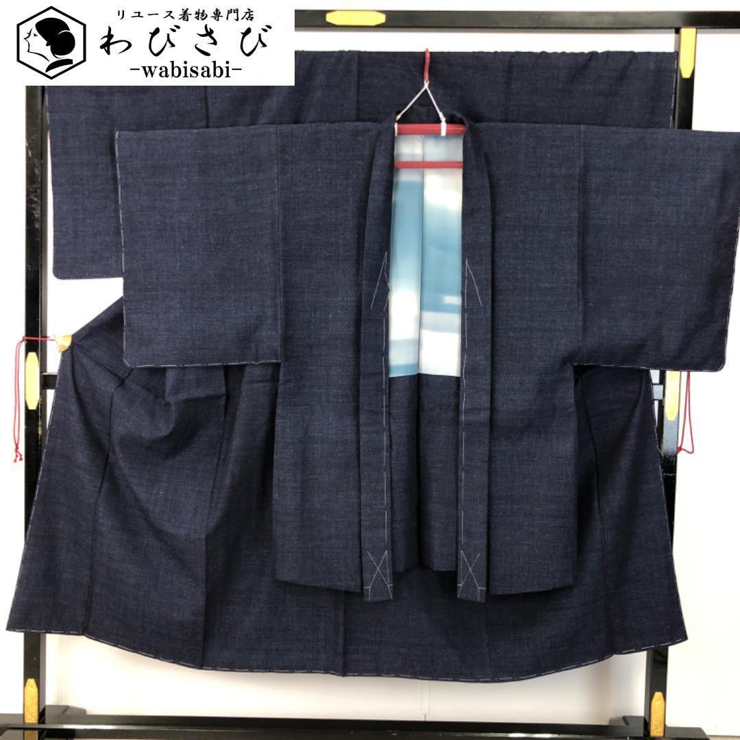 極美品　結城紬 紺ネイビー モダン 幾何学 美品 絽目 証書付 結城紬 紺ネイビー モダン 幾何学 美品 絽目 証書付 - メルカリ