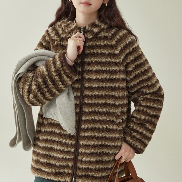 striped faux fur jacket