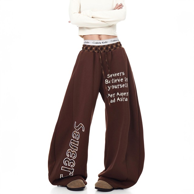 チェックロゴスウェットワイドパンツ 2col   R00875