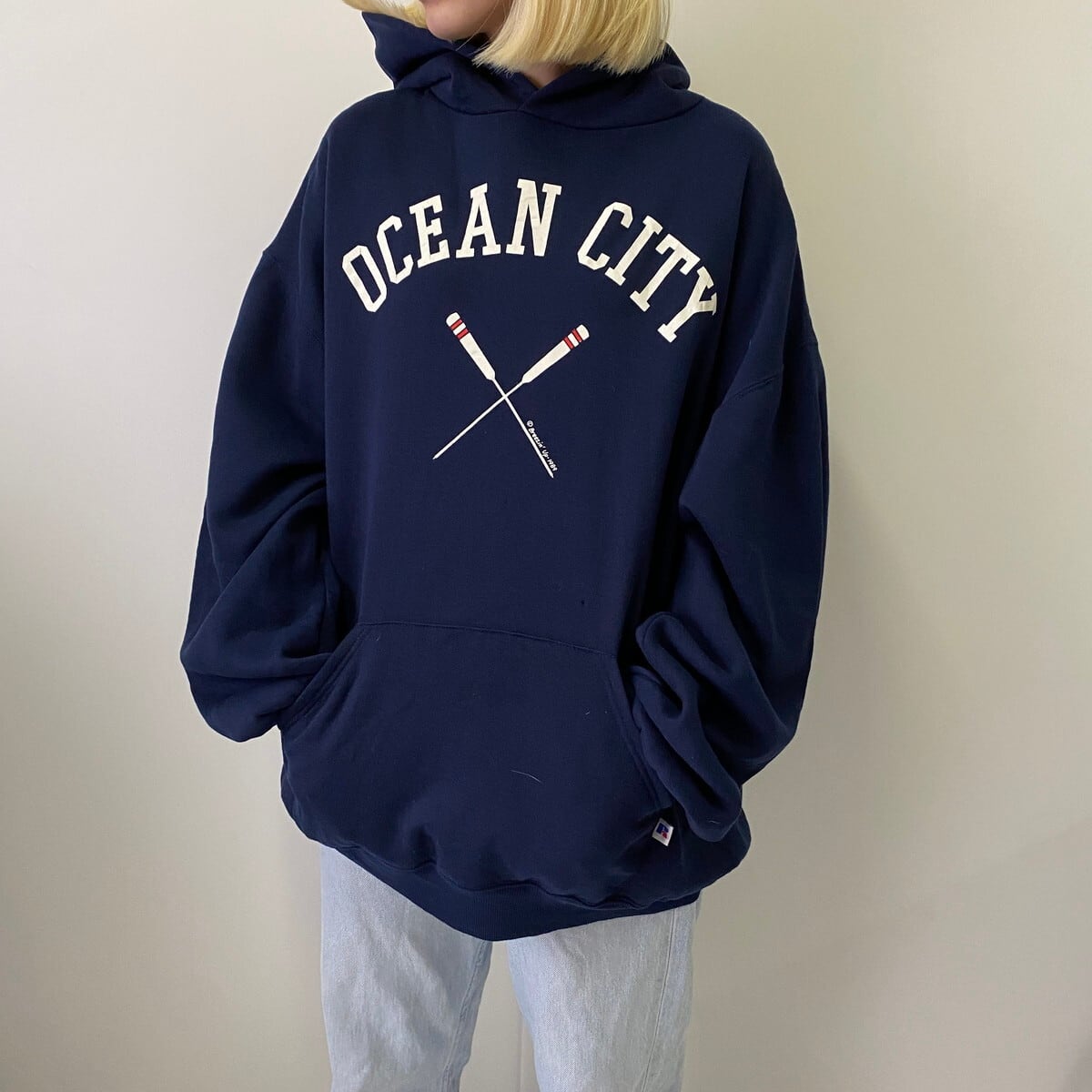USA製 90年代 ラッセル OCEAN CITY Breezin Up ロゴプリント