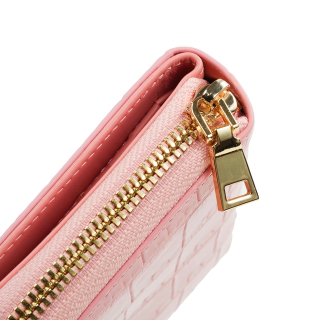 クロコダイル ラウンドジップ ミニ財布　ピンク