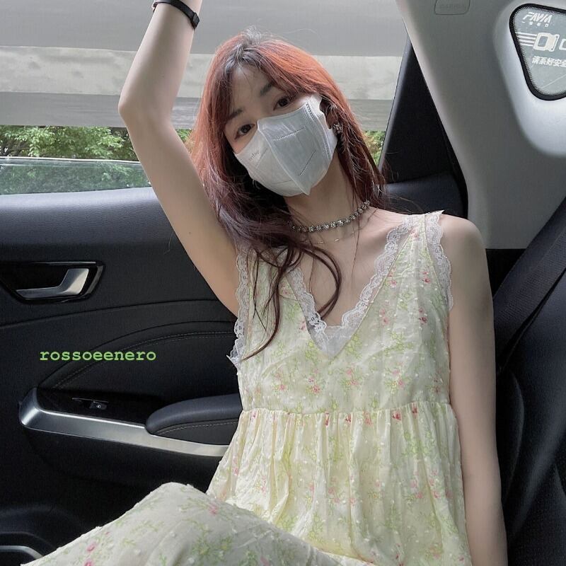 スカート サマードレス レースVネックフローラル 夏物 花柄 1号婦人64673704633