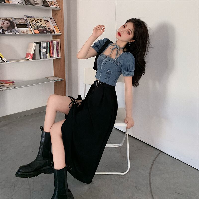 ショートトップス スカート レディース レッド ドラファッションホール79855471089