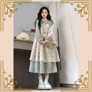 ♦フリルエプロン付きペールブルーワンピース♦　trnd018