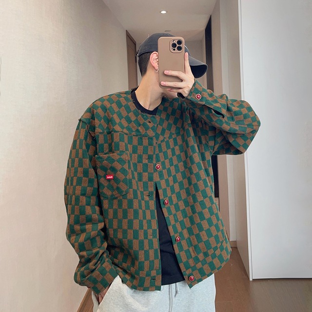 dannyandzeeカラーブロッキング格子柄ジャケット