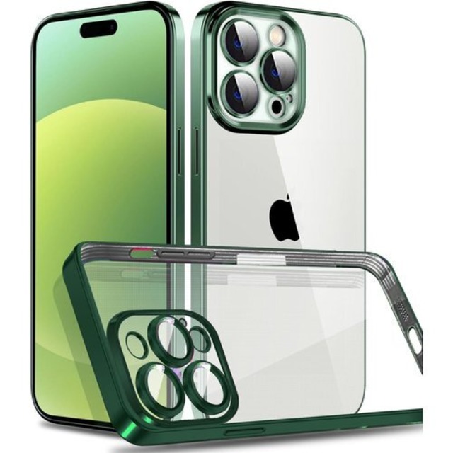 KeKeYou iPhone 16 Pro 用 ケース クリア メッキ加工 レンズ保護 TPU ソフトケース 薄くて軽い 人気 耐衝撃 黄変防止 携帯カバー アイフォン16 Pro 用 クリアケース iPhone 16 Pro用グリーン 775