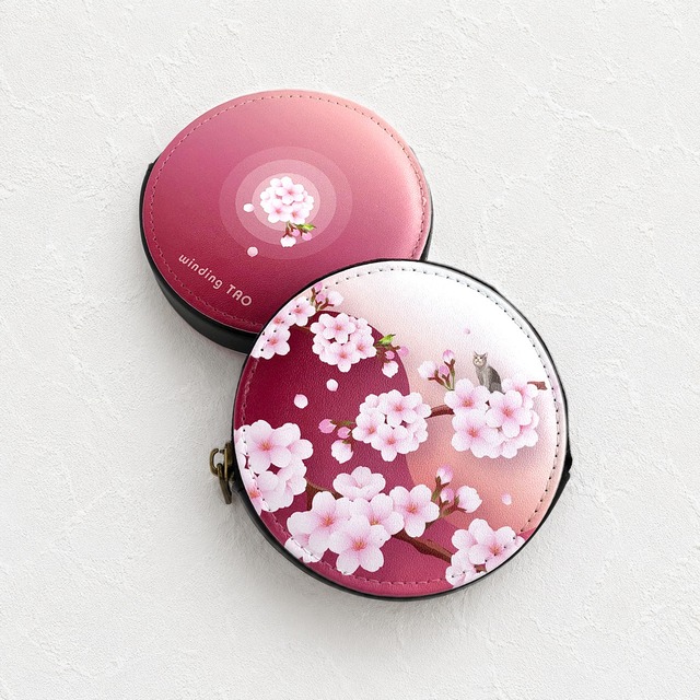 桜 まんまる ミニポーチ ＊猫とメジロ＊