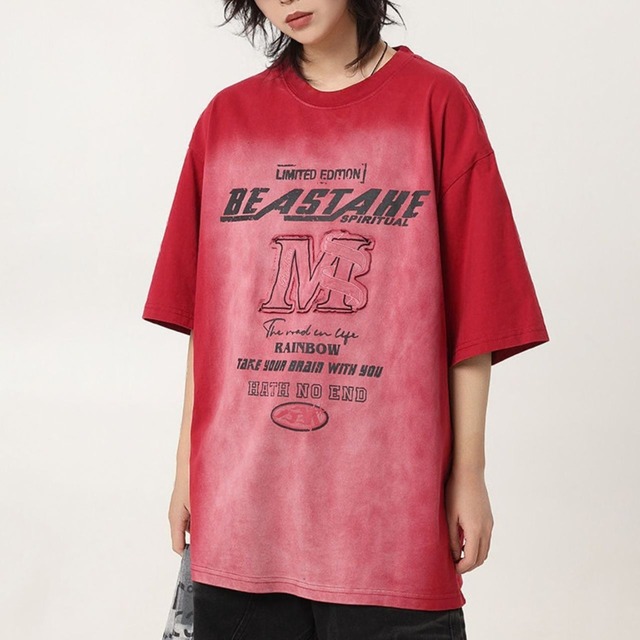 ヴィンテージライクダメージウォッシュグラフィックロゴTシャツ 2col   R01957