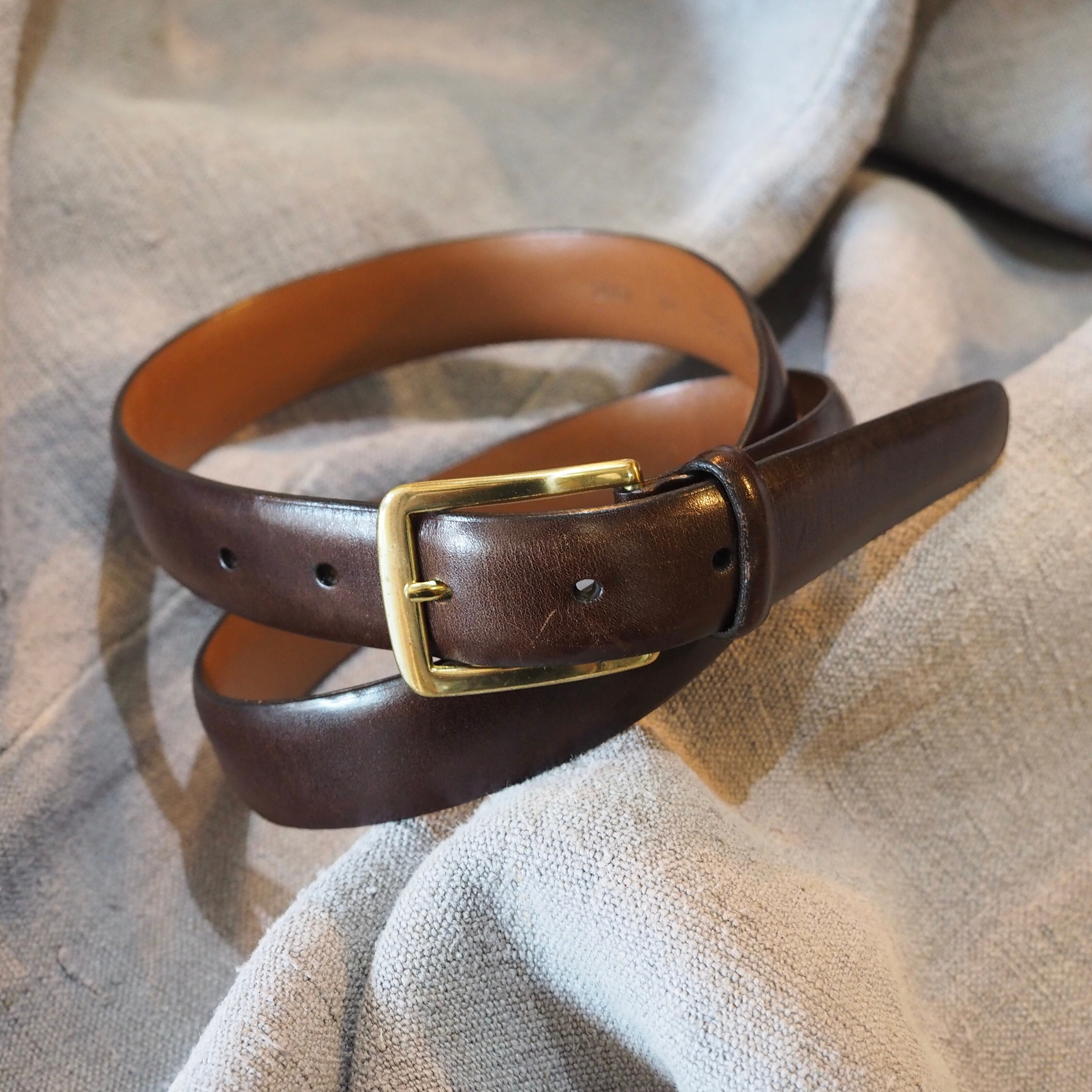 LANDS’END Brass buckle leather belt blrown 90’s USA製 ランズエンド レザーベルト ブラウン 真鍮バックル