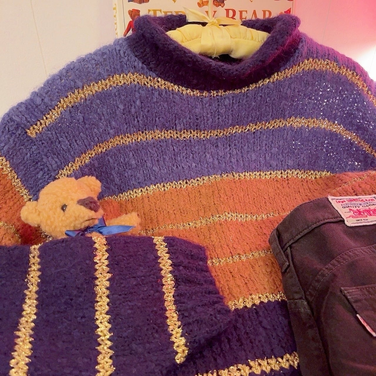 purple lame gold high necked sweater