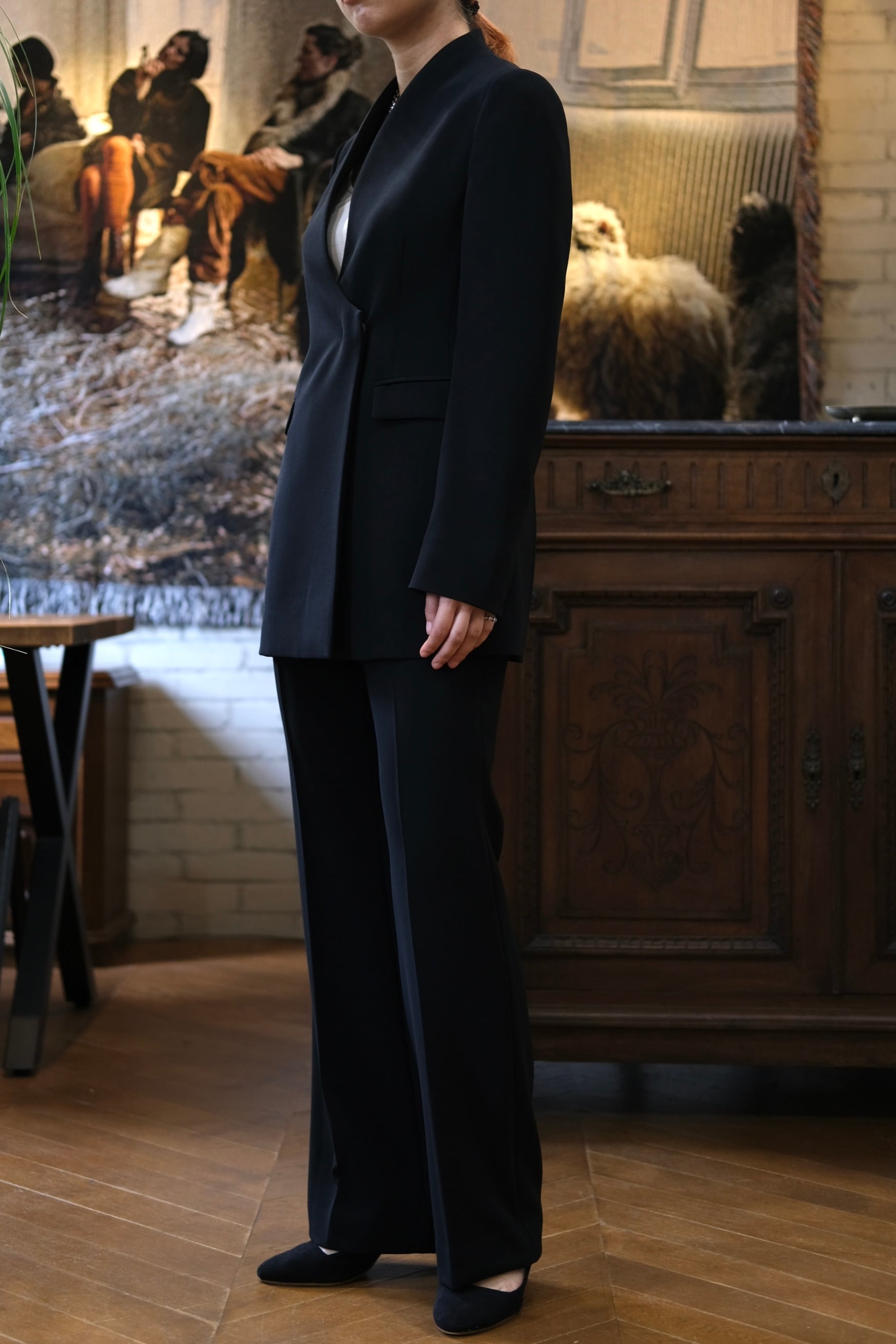 Mame Kurogouchi】Collarless Double Breasted Suit Jacket | loop