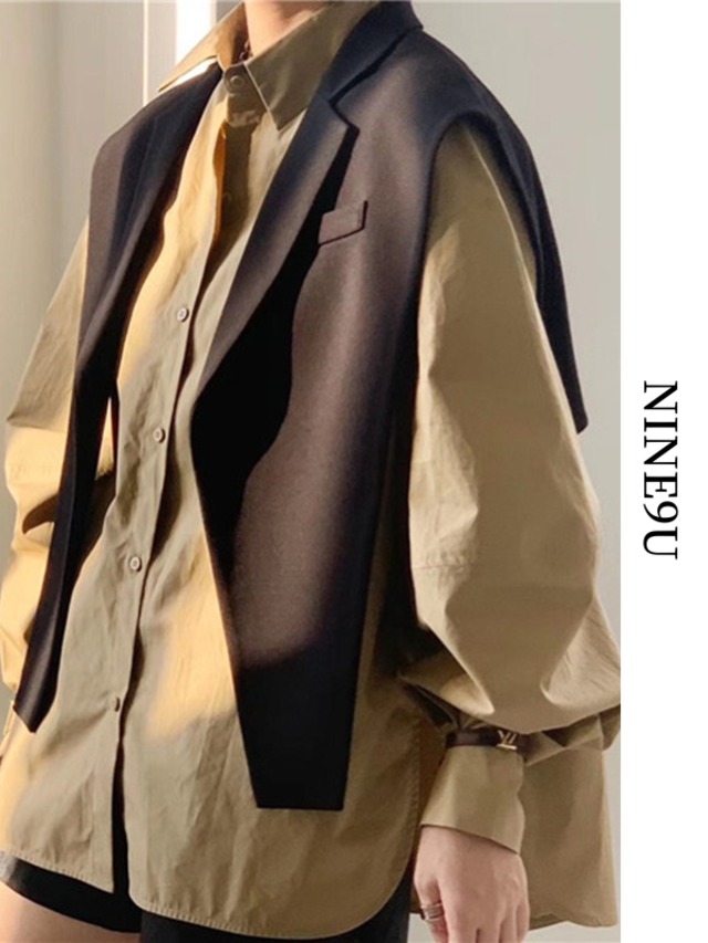 nichi triangle-collar gilet shawl【NINE4816】