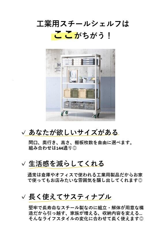W1160㎜ D445㎜ H1800㎜ 5段 スチールシェルフ | KOYOINC LIFESTYLE