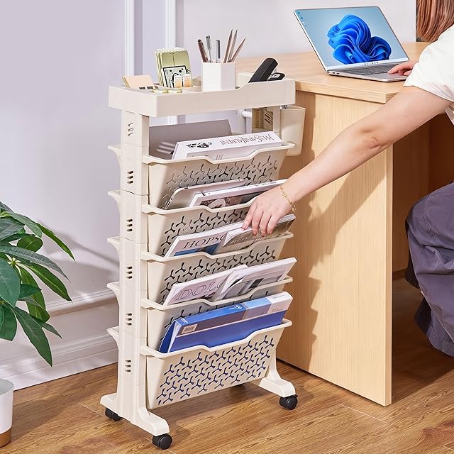 可動本棚、6段モバイル本棚カート、家庭、オフィス、教室用のデスク