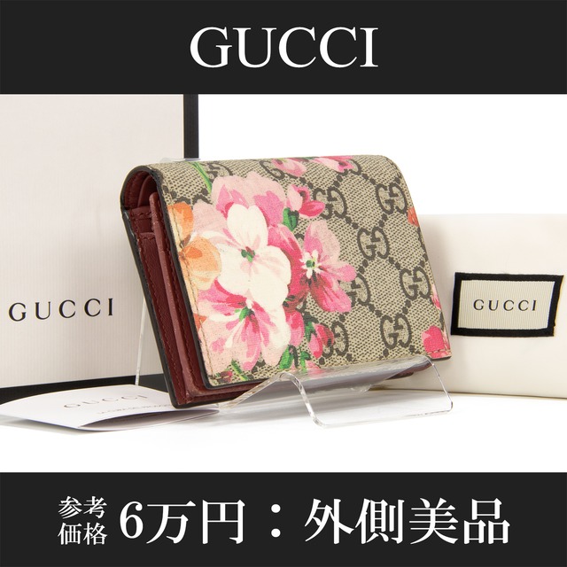 【本物・送料無料・外側美品】グッチ・短財布・二つ折り財布(GGブルームス・人気・花・フラワー・レア・珍しい・コンパクト・D151)