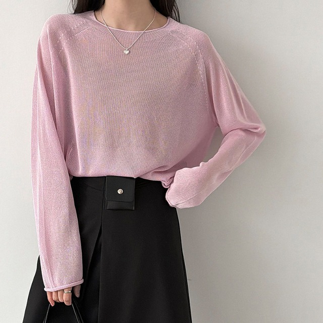 round-neck sheer knit　J00476