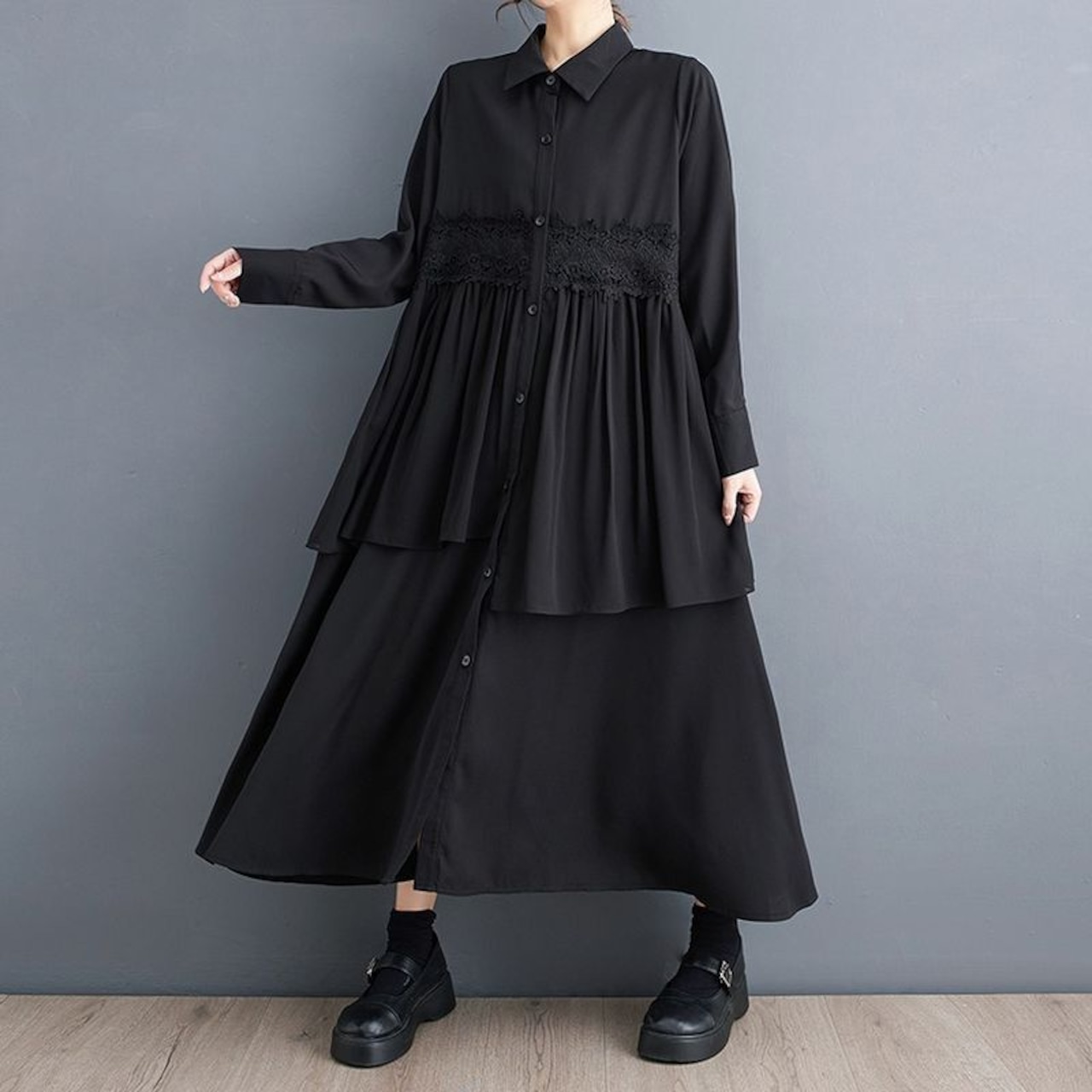 レーストリム ティアード ワンピース 00160