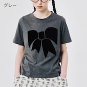 【2color】ブラックリボン ピュアコットンラウンドネックTシャツ i0298