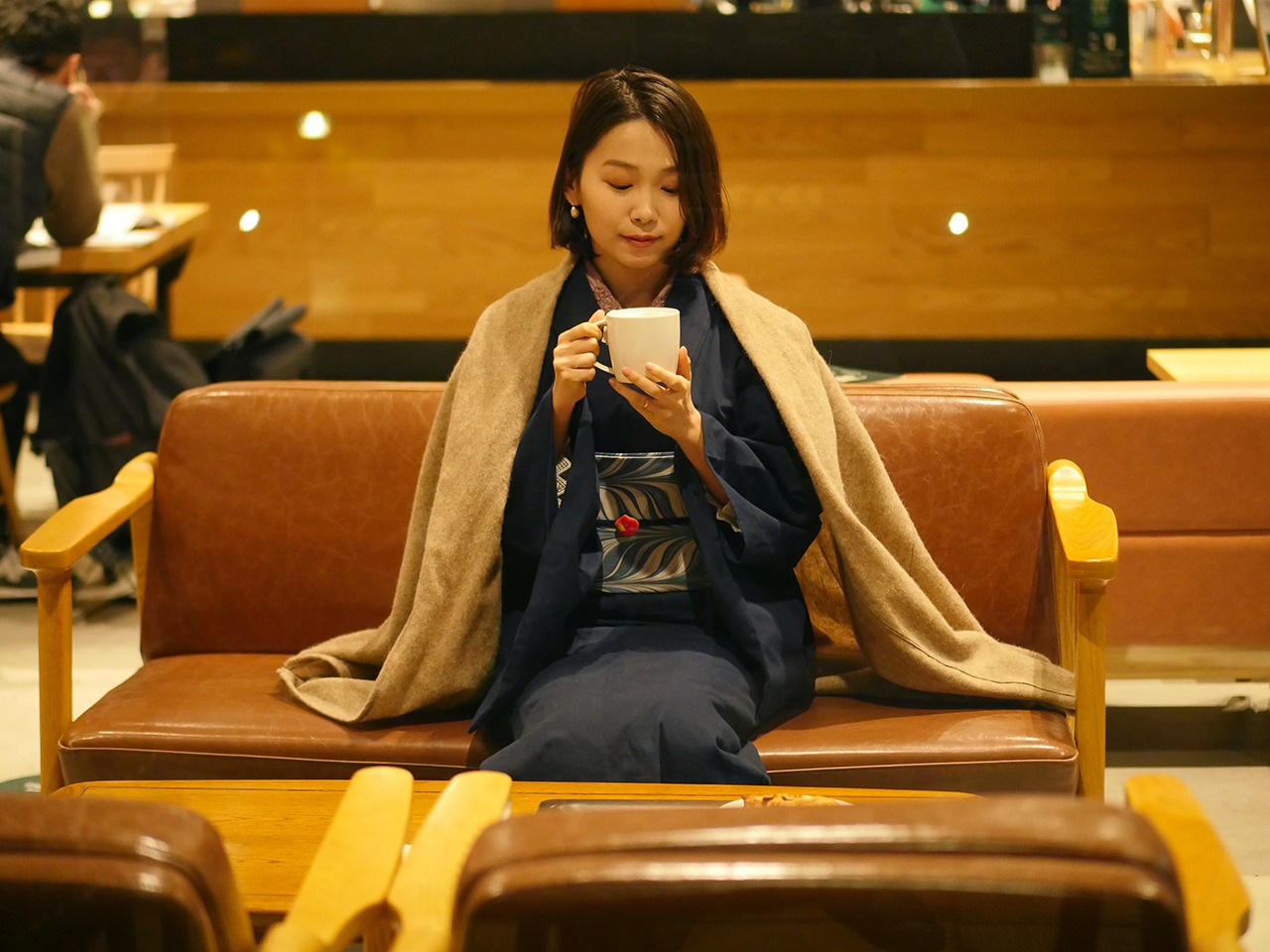 半巾帯 ［ 濃紺 × グレージュ ］