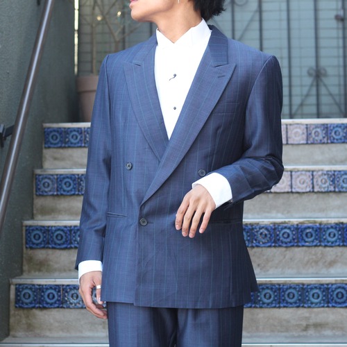 EU VINTAGE TREVIRA STRIPE PATTERNED DOUBLE JACKET SET UP SUIT/ヨーロッパ古着ストライプ柄ダブルジャケットセットアップスーツ