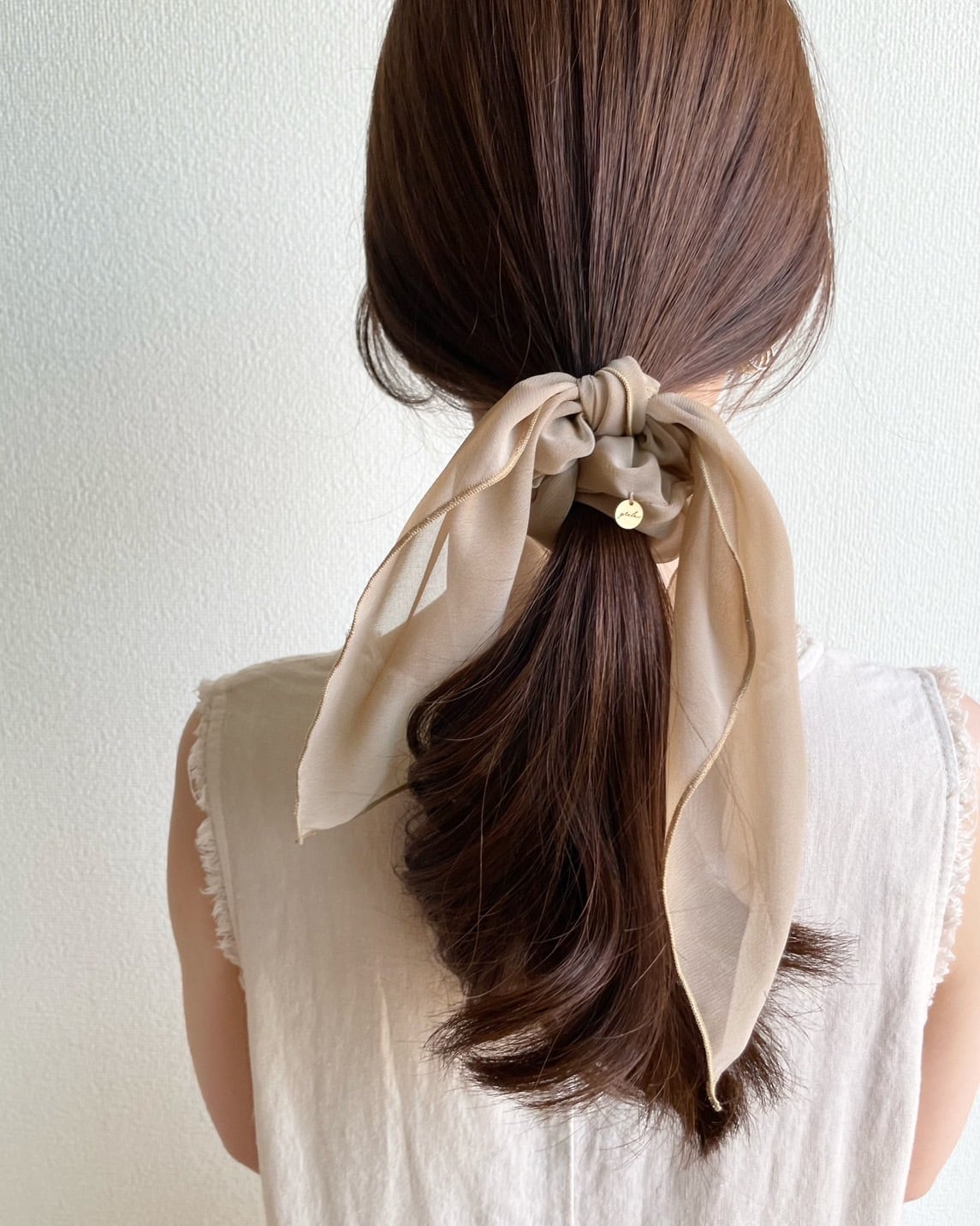 茶色のシフォンシュシュ(ゴム入れ換え可能)｜ハンドメイド・手芸