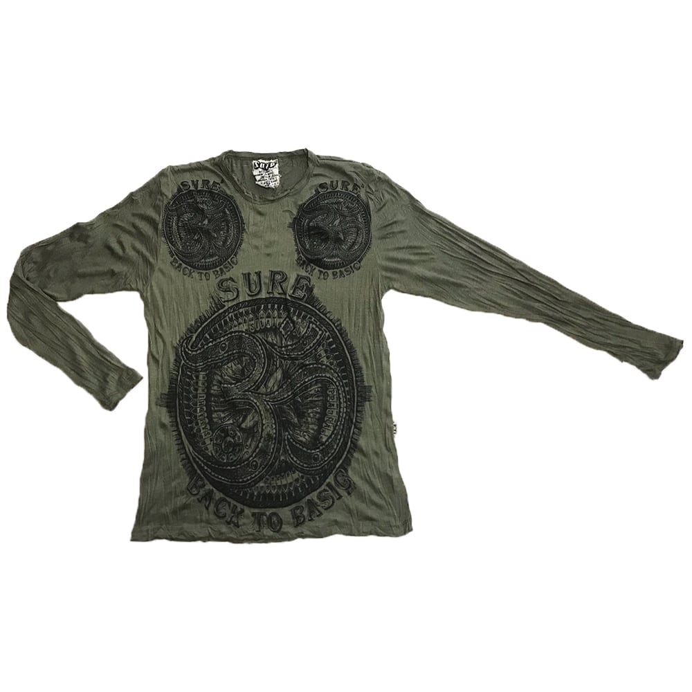 メンズMサイズ SURE 襟袖切りっぱなしオム柄いっぱいプリント