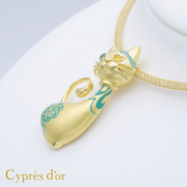 ※オーダー品【MONA LISA CAT】シルバー 金メッキ キャットジュエリー 猫ジュエリー モナリザキャット オッドアイ シルバーペンダント ネックレス silver ブルートパーズ シトリン 宝石 樹脂加工 普段使い お洒落