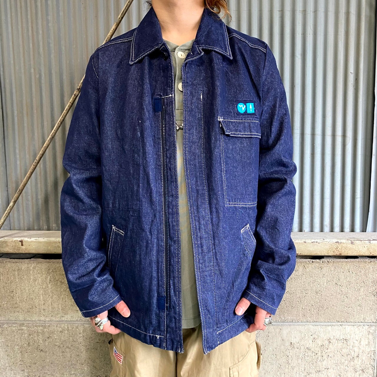 80年代 GUY LEROY 企業ロゴ刺繍 デニム ユーロワークジャケット メンズ 