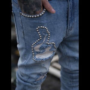 TGFCLUB studs damage slim fit denim