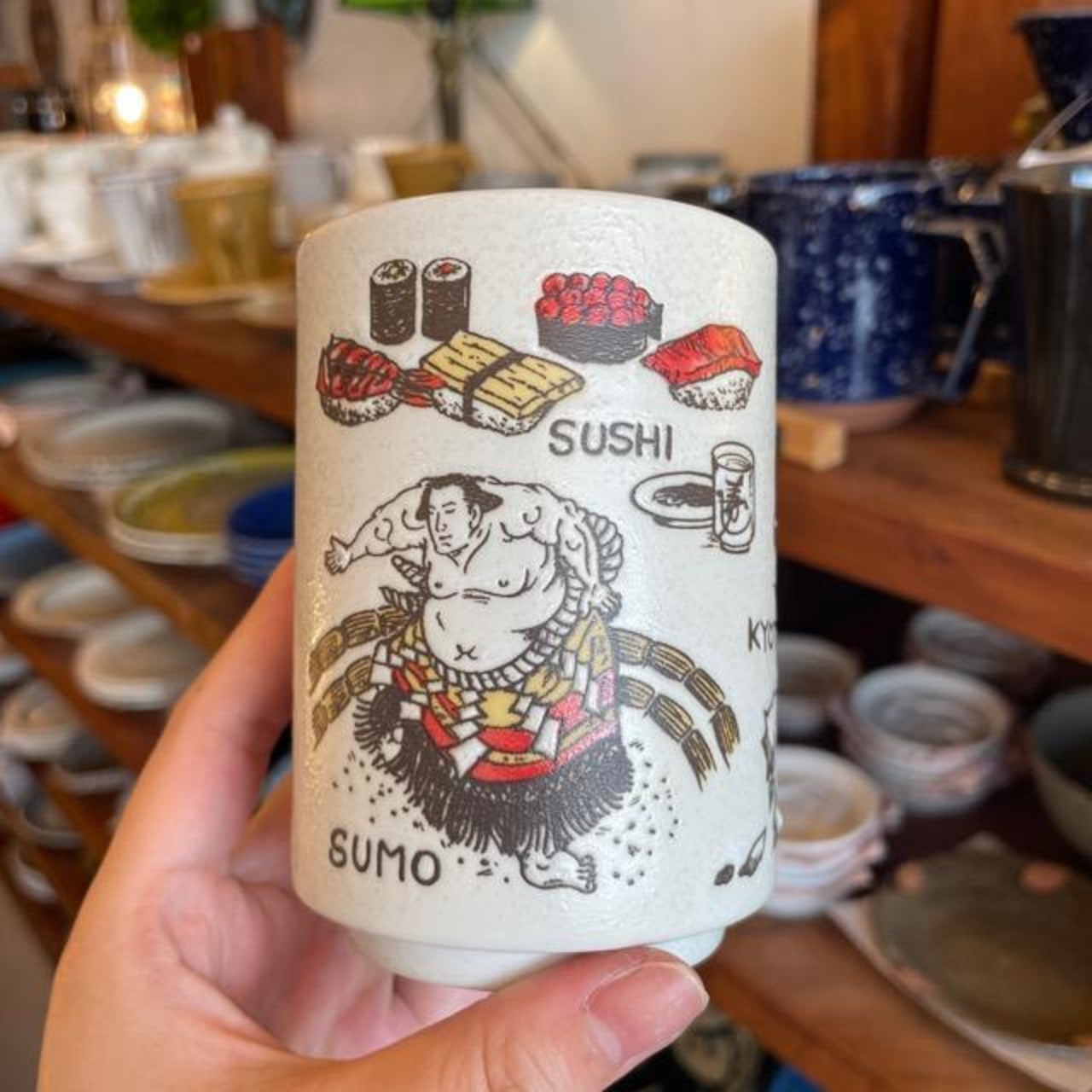 ものしり湯呑　Japan / 美濃焼　湯呑　置物　コップ　日本　京都　富士山　ギフト　プレゼント　かわいい　和風　舞妓　相撲　日本地図