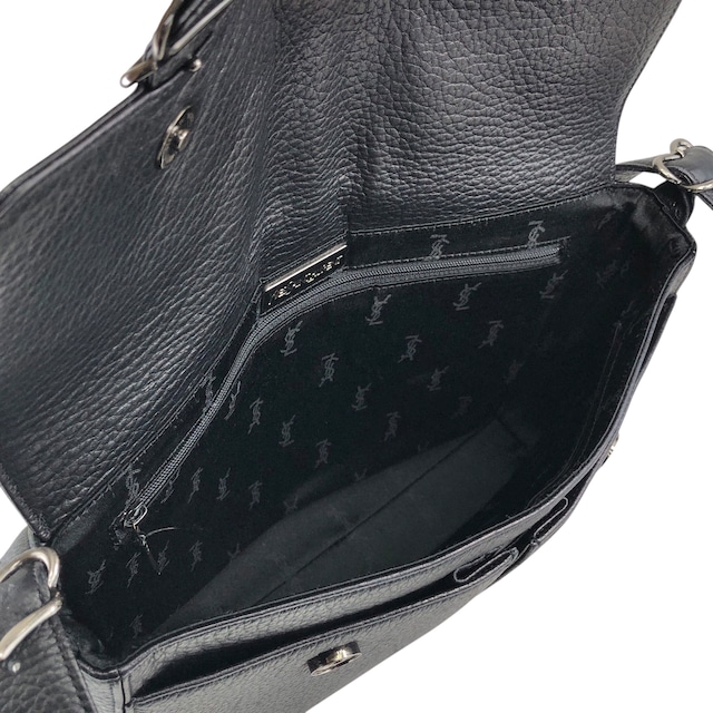 Yves Saint Laurent イヴ・サンローラン ショルダーバッグ ブラック ロゴ バックル レザー vintage ヴィンテージ オールド geb2iw