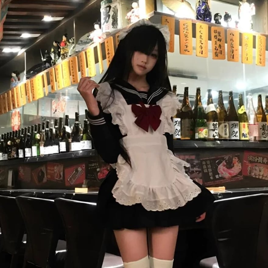 セーラーメイド服|長袖セーラートップス&ミニスカ・エプロン制服セット コンカフェ