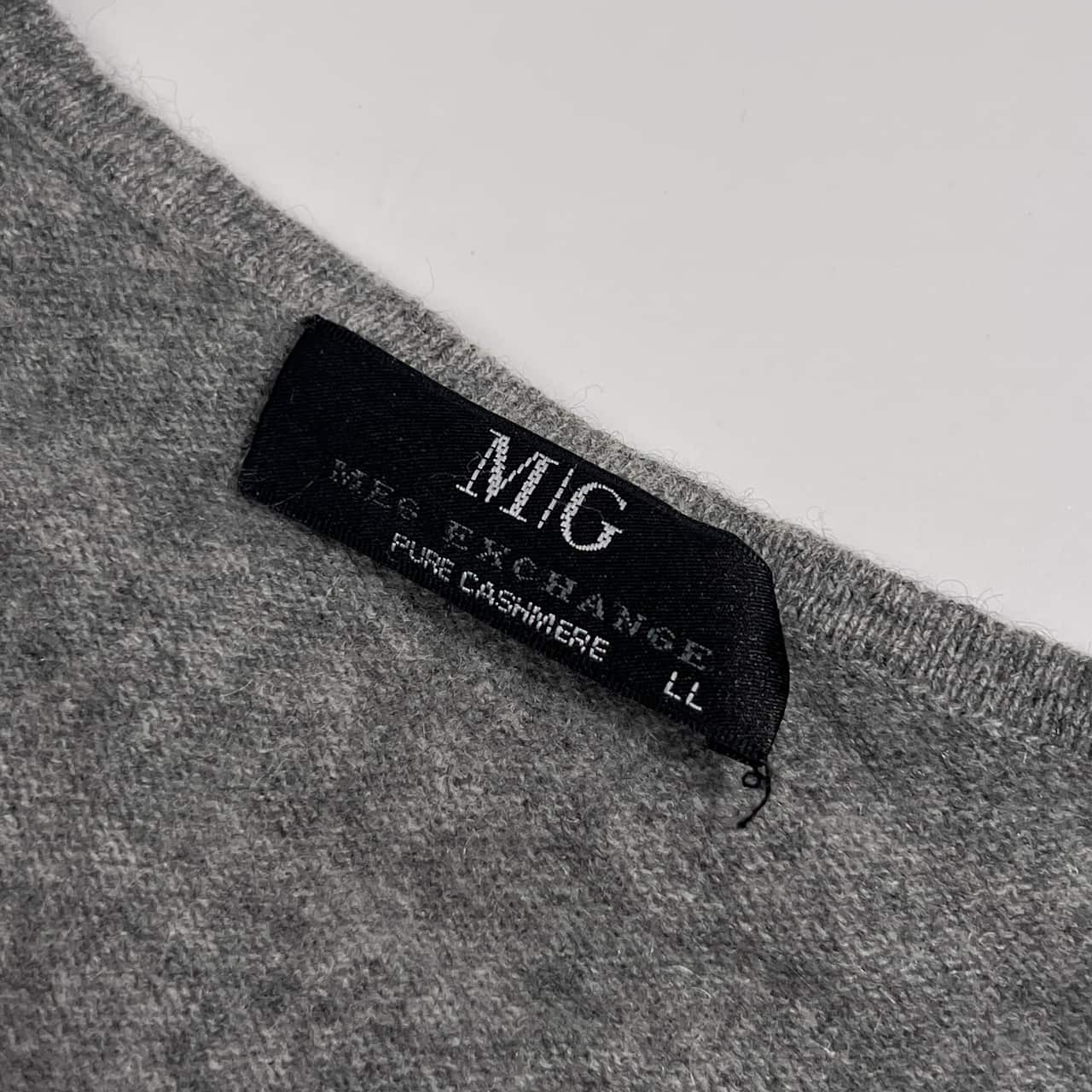 カシミヤ100% MEG EXCHANGE メグエクスチェンジ チュニック丈 ニット セーター LL/グレー×ブルー レディース